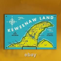 12x8 Vintage Keweenaw Land Map Oil Gas Service Station Enamel Porcelain Sign