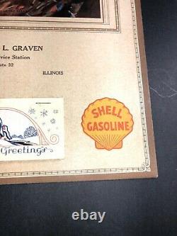 1930 Shell Oil Gas Calendar Sign Service Station Sullivan Illinois Hunting Dogs