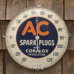 1950s AC SPARK PLUGS Auto Gas Service Station Advertising Glass Thermometer Sign