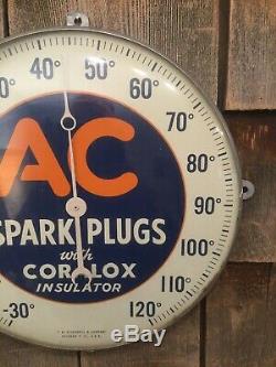 1950s AC SPARK PLUGS Auto Gas Service Station Advertising Glass Thermometer Sign