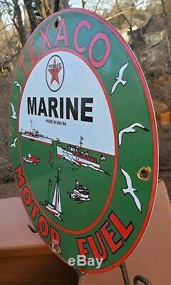 1954 Texaco Marine Motor Oil Porcelain Sign Service Station Gas Sign Outboard