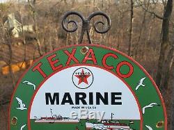1954 Texaco Marine Motor Oil Porcelain Sign Service Station Gas Sign Outboard