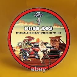 8''vintage Ford Boss 302 -porcelain Gas Service Station Auto Pump Plate Sign