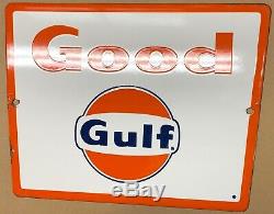(A) Vintage Good Gulf Porcelain sign, Pump Plate, Gas And Oil, Service Station