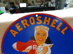 Aeroshell Gas Oil Porcelain Aviation Pinup Service Station Pump Sign