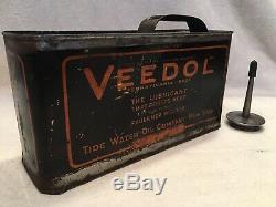 Antique Veedol 1/2 Gallon Motor Oil Can Gas Service Station Rare 1/2 Gallon Read