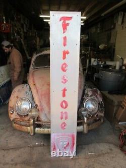 Antique Vertical Aluminum Firestone Tire Sign Service Gas Station Racing