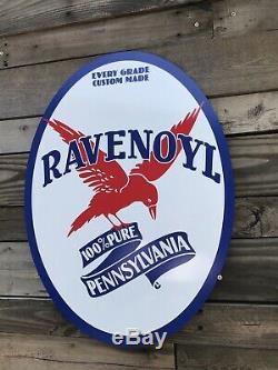 Antique Vintage Old Style Ravenoyl Pennsylvania Oil Gas Service Station Sign