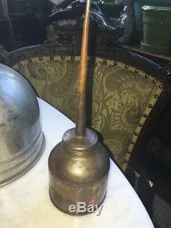 Antique Vtg Copper Oil Can Rare Service Gas Station Metal Funnel Spout