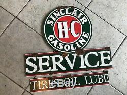 Antique barn find style Sinclair Dino H-C gas service station 2 piece sign set