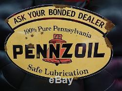 Antique style porcelain look Pennzoilo Z Service station gas pump dealer sign