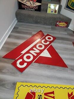 C. 1950s Original Vintage Conoco Gas Station Sign Metal Embossed Oil Service RARE