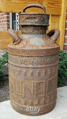 C1920's Fluted Sunoco Ellisco Embossed Service Station Gas Oil Can Garage
