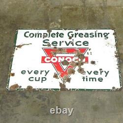 CONOCO GREASEING SERVICE PORCELAIN SIGN 1940's GAS SERVICE STATION 40x28 USED