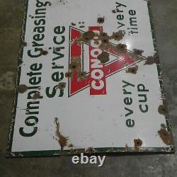CONOCO GREASEING SERVICE PORCELAIN SIGN 1940's GAS SERVICE STATION 40x28 USED