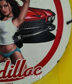 Cadillac Authorized Service Oil Gas Station Garage Pinup Porcelain Enamel Sign
