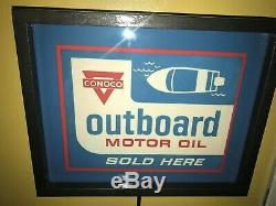 Conoco Outboard Motor Oil Gas Service Station Garage Lighted Advertising Sign