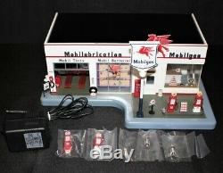 Danbury Mint Mobil Gas Lighted Full-Service Station Display Model with Clock