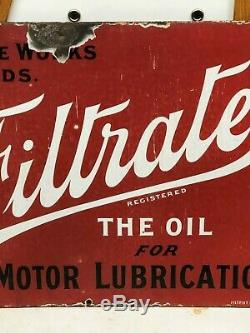 Early DSP original FILTRATE OIL Sign PORCELAIN Vintage Gas Service STATION RaRE