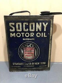 Early Vintage 1 Gallon SOCONY Standard Motor Oil Can Gas Service Station NY