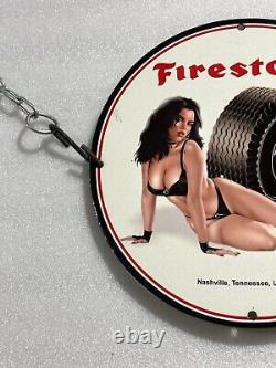 Firestone Tires Pinup Bikini Babe Porcelain Gas Oil Sales Service Station Sign