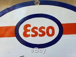 Large Esso Gasoline Porcelain Tiger Gas Oil Service Station Us Route 66 Sign