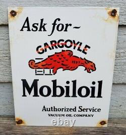 Mobil Gasoline Porcelain Gas Service Station Vintage Style Gargoyle Ad Pump Sign