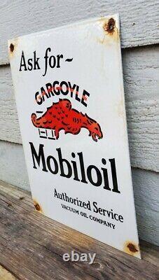 Mobil Gasoline Porcelain Gas Service Station Vintage Style Gargoyle Ad Pump Sign