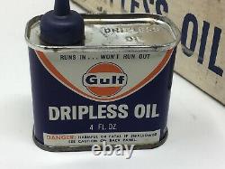 NOS FULL CASE Of 12 GULF Dripless Oil 4oz. Can Advertising Gas Service Station