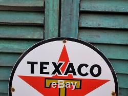 Old 1950's Texaco Porcelain Sign Gas Service Station Pump Plate Red Star
