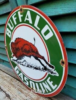 Old Vintage Green Buffalo Gasoline Porcelain Service Gas Station Pump Sign