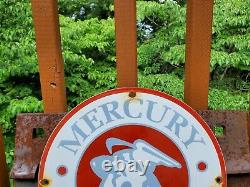 Old Vintage Mercury Sales & Service Porcelain Gas Station Pump Advertising Sign