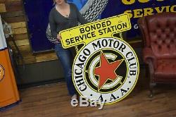 Original Chicago Motor Club AAA Porcelain Sign Gas Station Service Garage Dealer