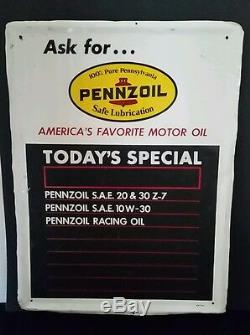 PENNZOIL TIN LITHO ADVERTISING GAS OIL SIGN With MENU BOARD FOR SERVICE STATION
