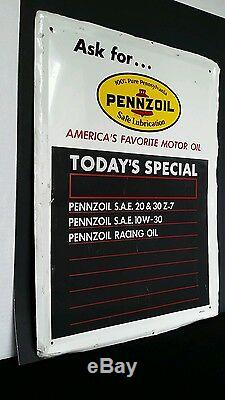 PENNZOIL TIN LITHO ADVERTISING GAS OIL SIGN With MENU BOARD FOR SERVICE STATION