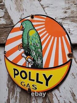 Polly Gas Vintage Porcelain Sign Gas Station Service Pump Plate Garage Oil Bird