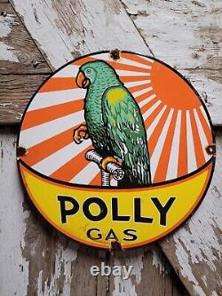 Polly Gas Vintage Porcelain Sign Gas Station Service Pump Plate Garage Oil Bird