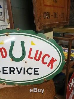 Porcelain Good Luck Service Sign Gas Oil Car Truck Pump Station