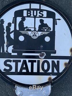 Public Service Bus Station Porcelain Sign Gas Oil Travel Vintage Transportation