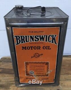 RARE Vintage BRUNSWICK Motor Oil 5 Gal Tin Can Gas Service Station Advertising