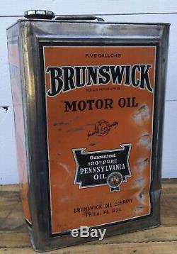 RARE Vintage BRUNSWICK Motor Oil 5 Gal Tin Can Gas Service Station Advertising