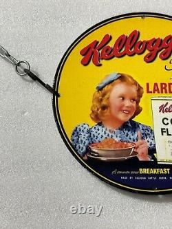 Rare Kellogg's Corn Flakes Porcelain Gas Station Oil Service Ad Plate Pump Sign