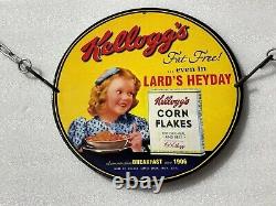 Rare Kellogg's Corn Flakes Porcelain Gas Station Oil Service Ad Plate Pump Sign