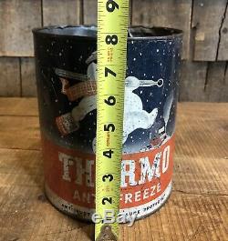 Rare Vintage 40s THERMO Anti Freeze Gas Service Station Snowman Can Sign