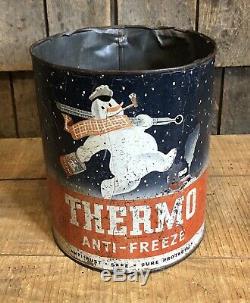 Rare Vintage 40s THERMO Anti Freeze Gas Service Station Snowman Can Sign