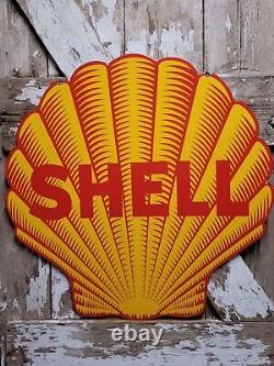 Rare Vintage Shell Porcelain 30 Double Sided Sign Us Gas Station Service Garage