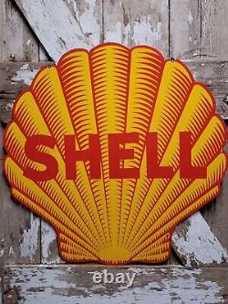 Rare Vintage Shell Porcelain 30 Double Sided Sign Us Gas Station Service Garage