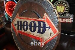 SCARCE 1950s HOOD TIRES 48 METAL SIGN SERVICE STATION GAS OIL FORD CHEVY ARROW