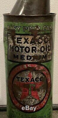 Scarce Vintage Texaco 1/2 Gallon Easy pour Oil Can / Sign / Gas Service Station