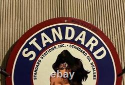 Standard Gasoline Gas Station Pump Oil Service USA Pinup Porcelain Enamel Sign